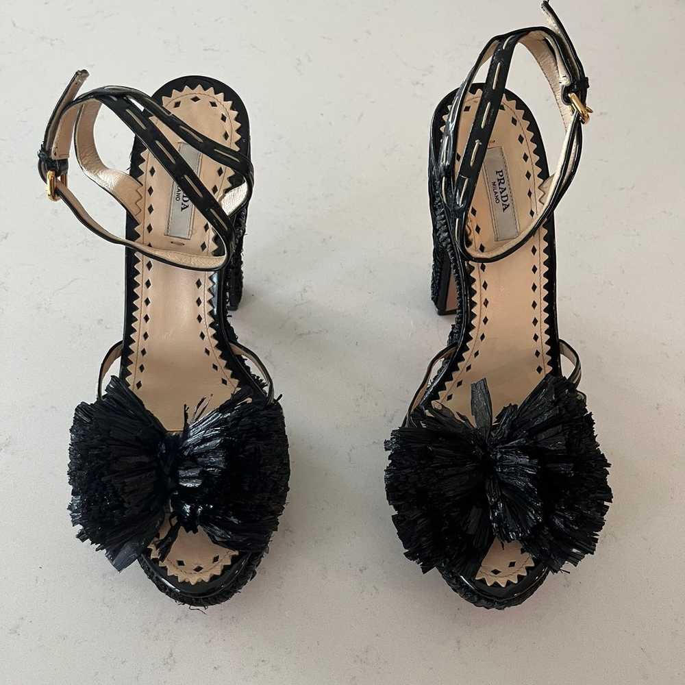 {Prada} Raffia Bow Platform Heel size 39 black - image 3