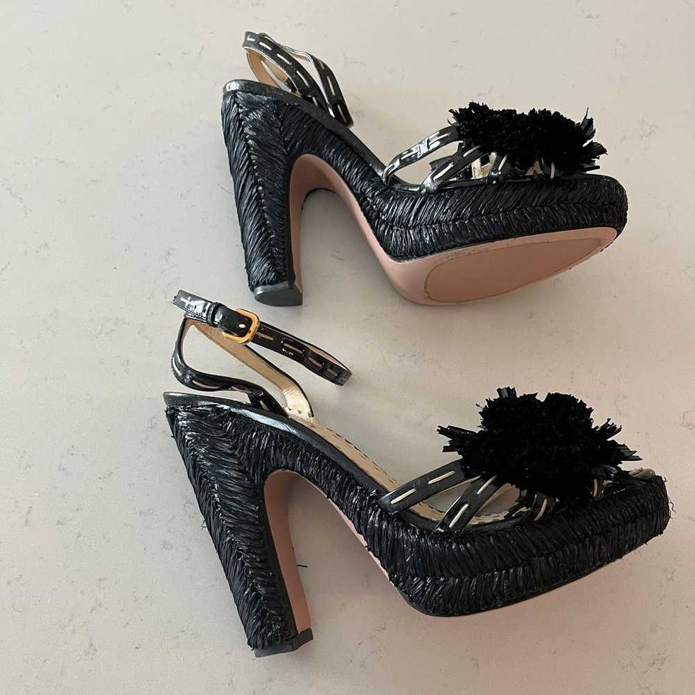 {Prada} Raffia Bow Platform Heel size 39 black - image 4