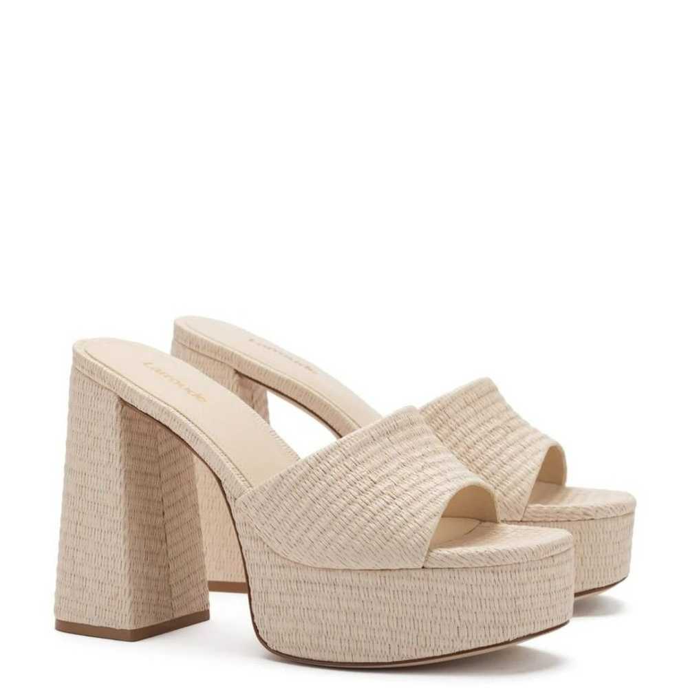 Larroude The Dolly Platform Mule In Natural Raffi… - image 1