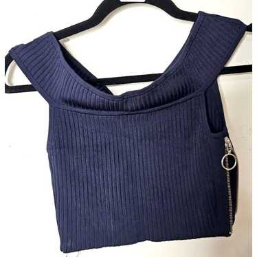 Arc Arc Navy Off Shoulder Ribbed Sweater Side Zip… - image 1