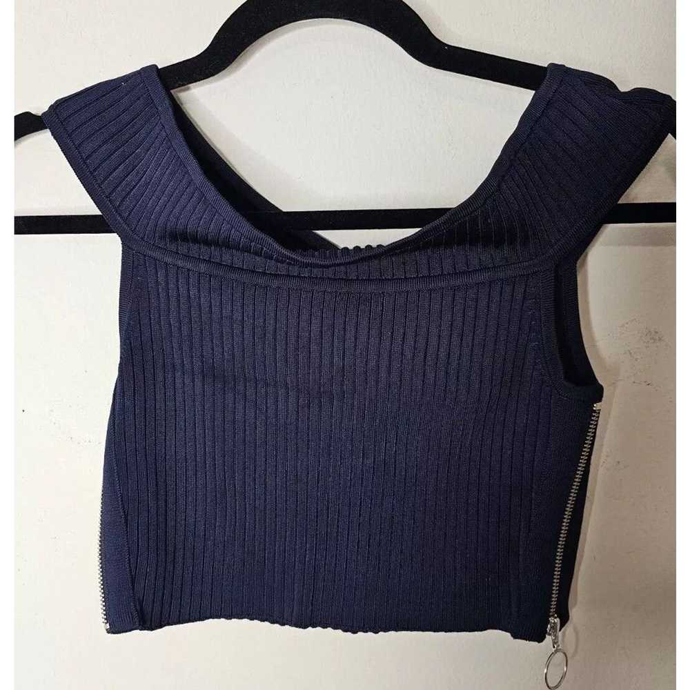 Arc Arc Navy Off Shoulder Ribbed Sweater Side Zip… - image 2