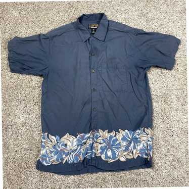 Vintage Mens Medium Blue Floral Pataloha Short Sl… - image 1