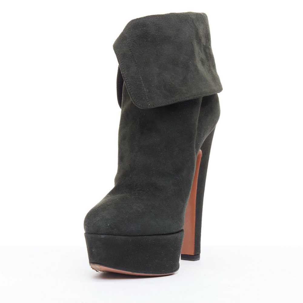 Alaia ALAIA dark green suede foldover lace up sid… - image 4