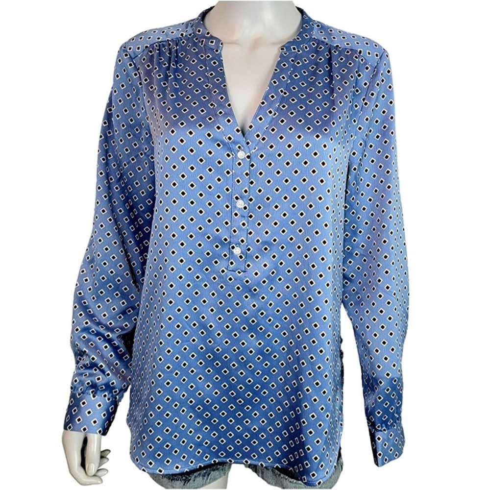 Vintage Y2K Mod Retro Shirt Top Women Medium Blue… - image 1