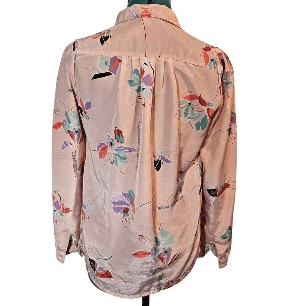 Womens Vintage 80s pink polyester long sleeve but… - image 4