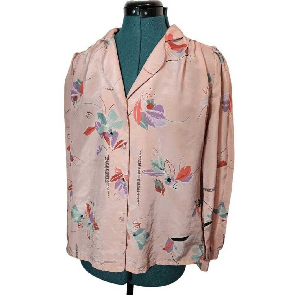 Womens Vintage 80s pink polyester long sleeve but… - image 6