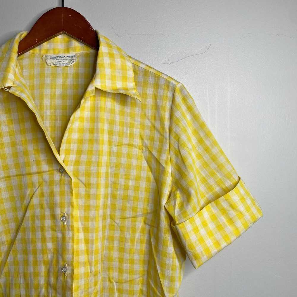 70s Vintage Yellow And White Button Up Size 18 - image 3