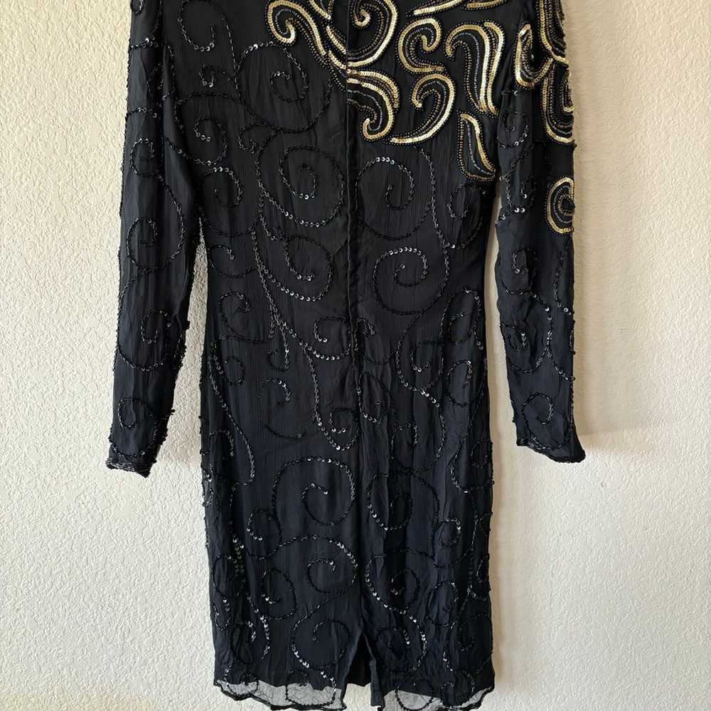 Moonlight Vintage 100% silk beaded dress M - image 6