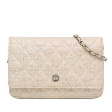 White Chanel CC Coated Tweed Wallet On Chain Cross