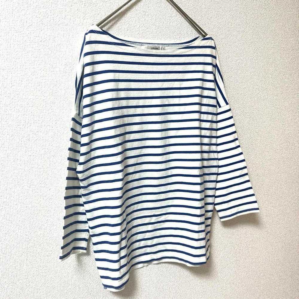 Relvie Border T-shirt Cut Sew Boat Neck 3/4 Sleev… - image 2