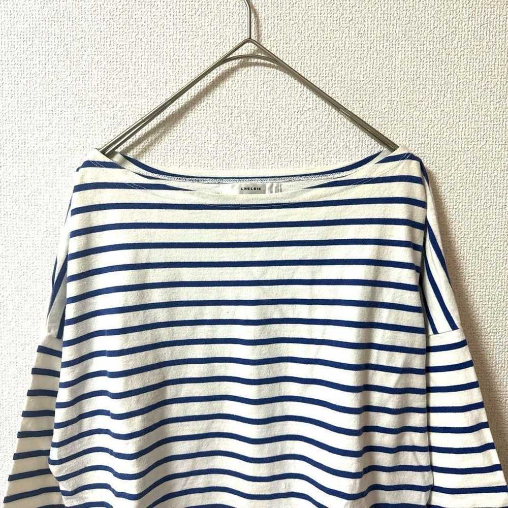 Relvie Border T-shirt Cut Sew Boat Neck 3/4 Sleev… - image 4