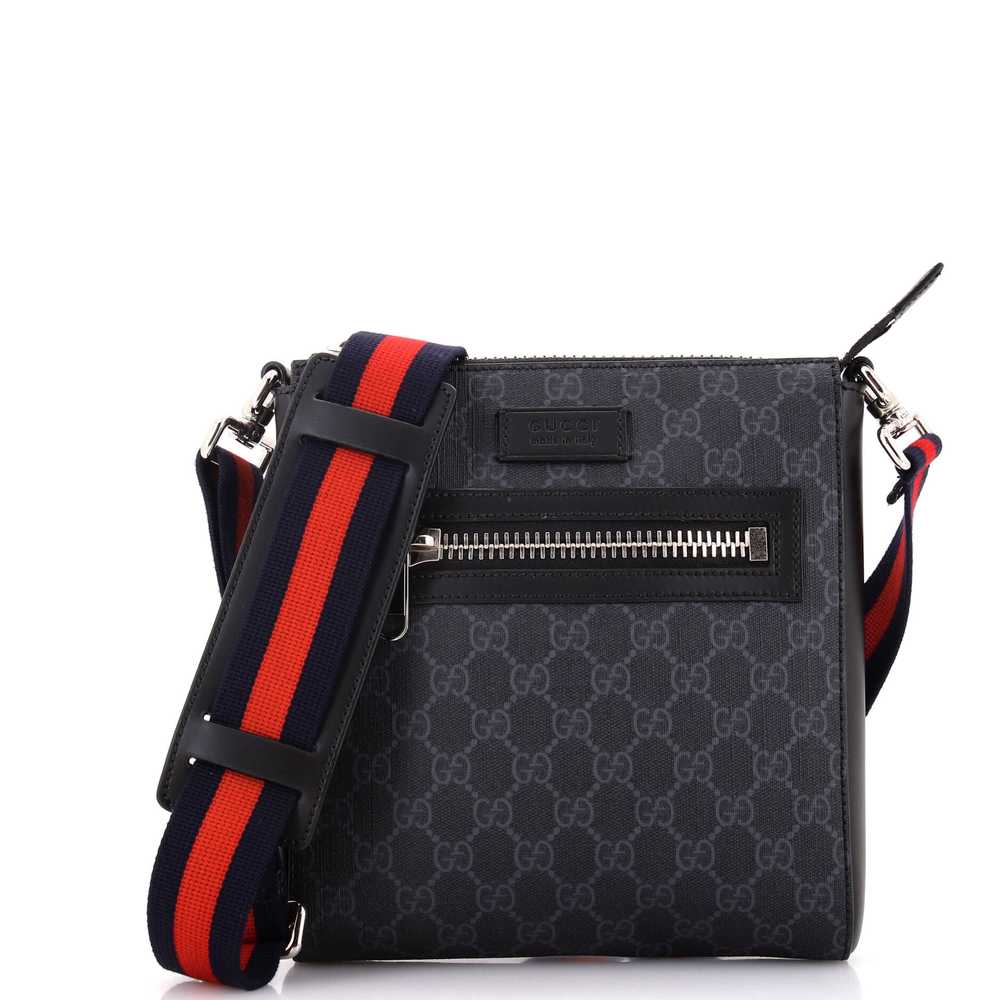 GUCCI Web Strap Front Zip Messenger Bag GG Coated… - image 1