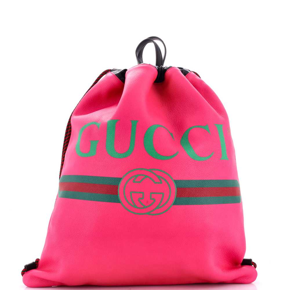 GUCCI Logo Drawstring Backpack Printed Leather XL - image 1