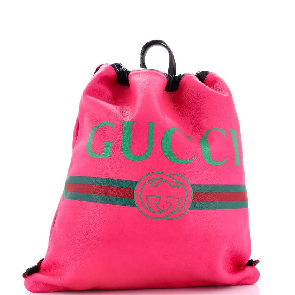 GUCCI Logo Drawstring Backpack Printed Leather XL - image 2