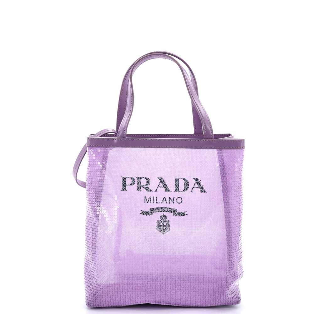 PRADA Logo Open Tote Sequined Mesh Small - image 1