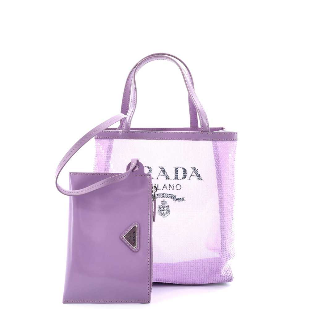 PRADA Logo Open Tote Sequined Mesh Small - image 2