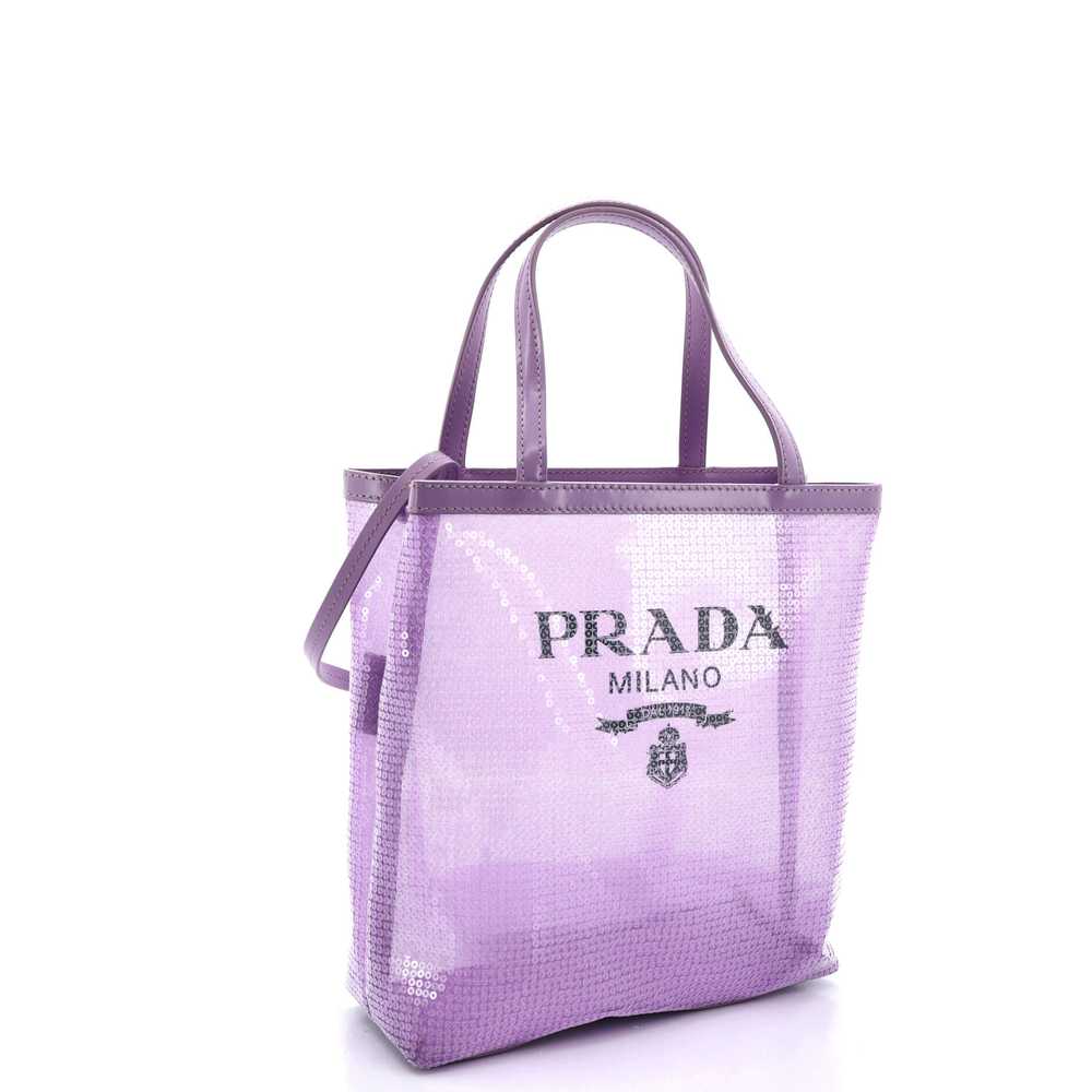 PRADA Logo Open Tote Sequined Mesh Small - image 3