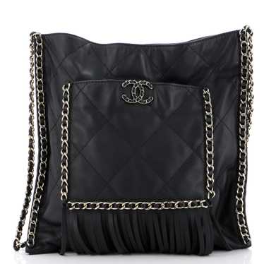 CHANEL Fringe Flat Shopping Bag Quilted Calfskin M