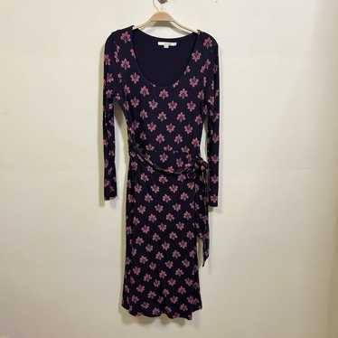 Boden Wrap Dress 8L Purple Floral Scoop Neck Long 