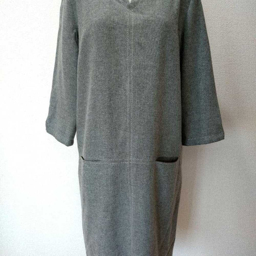 【Excellent condition】23-ku Wool One-piece Dress w… - image 2