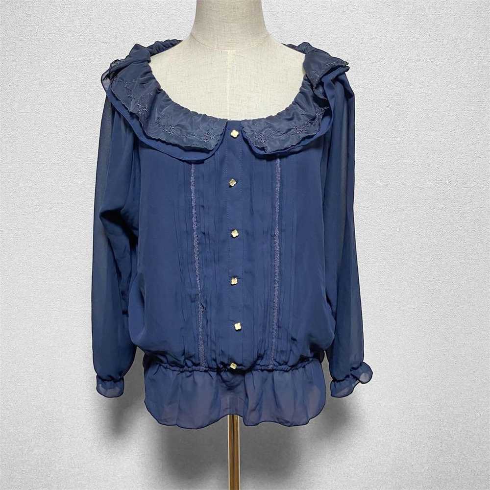 1256 Long sleeve blouse Flare collar blouse Round… - image 1