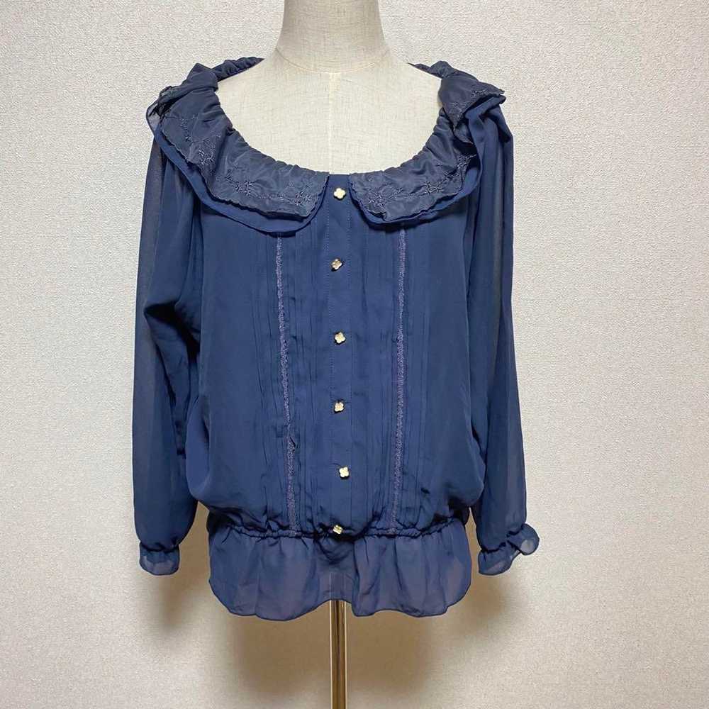 1256 Long sleeve blouse Flare collar blouse Round… - image 3