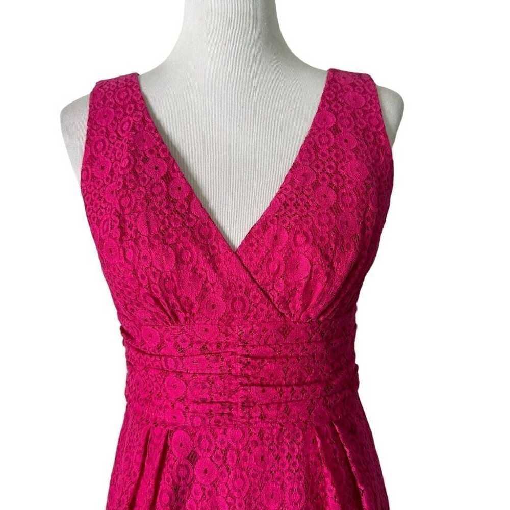 Trina Turk Pink Floral Lace Dress V Neck Ruched l… - image 11