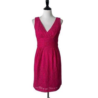 Trina Turk Pink Floral Lace Dress V Neck Ruched l… - image 1