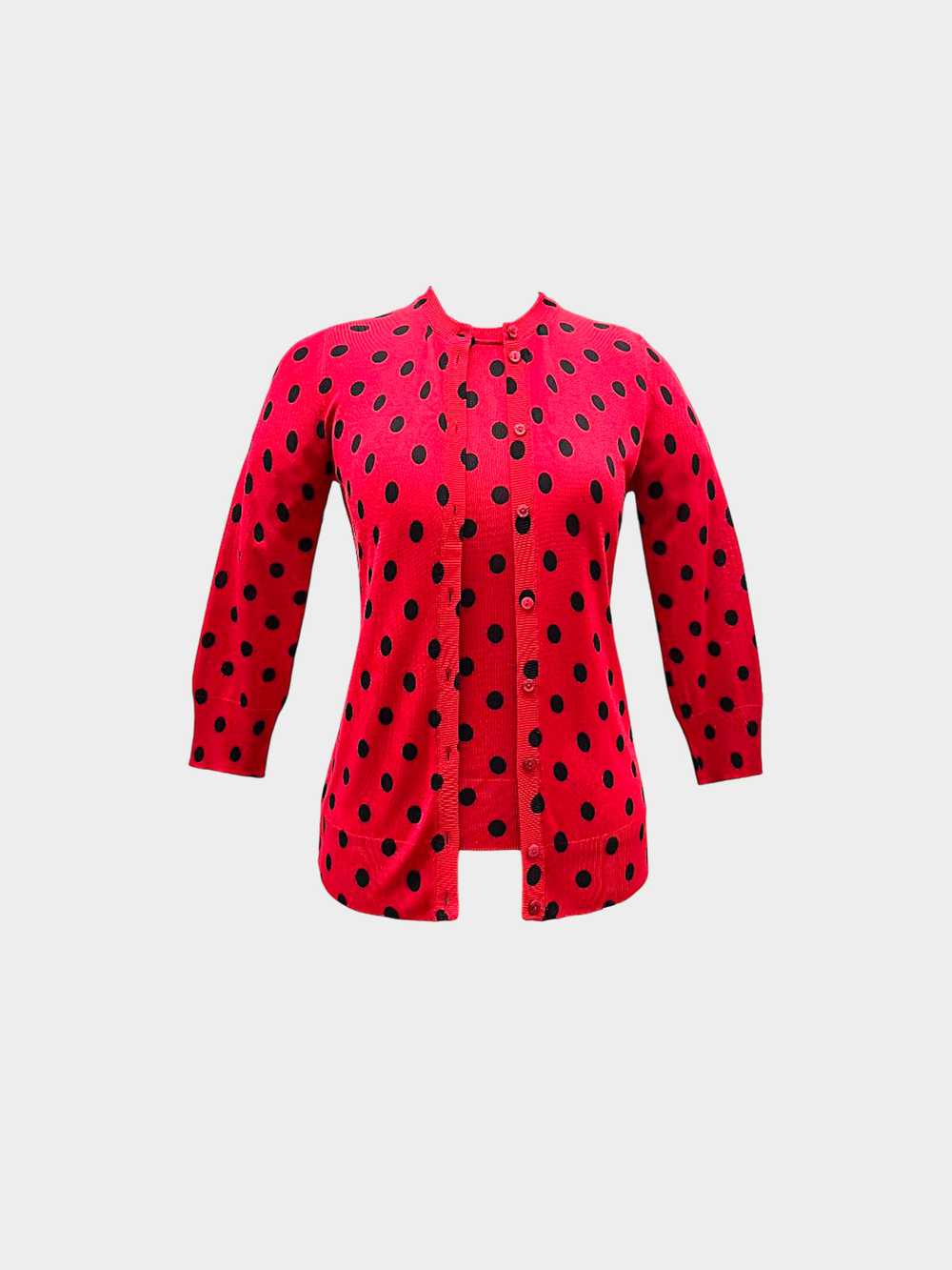 Dolce and Gabbana 2014 Red Silk Knit Polka Dot Ca… - image 1