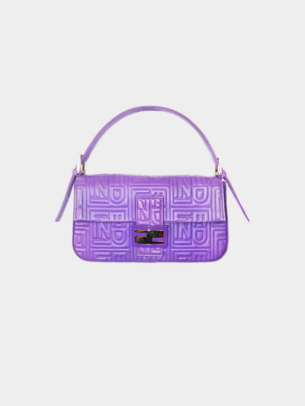 Fendi 2008 Purple Nappa Logo Embossed Baguette - image 1