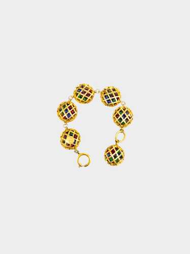 Chanel 1980s Gold Cage Link Bracelet with Gripoix 