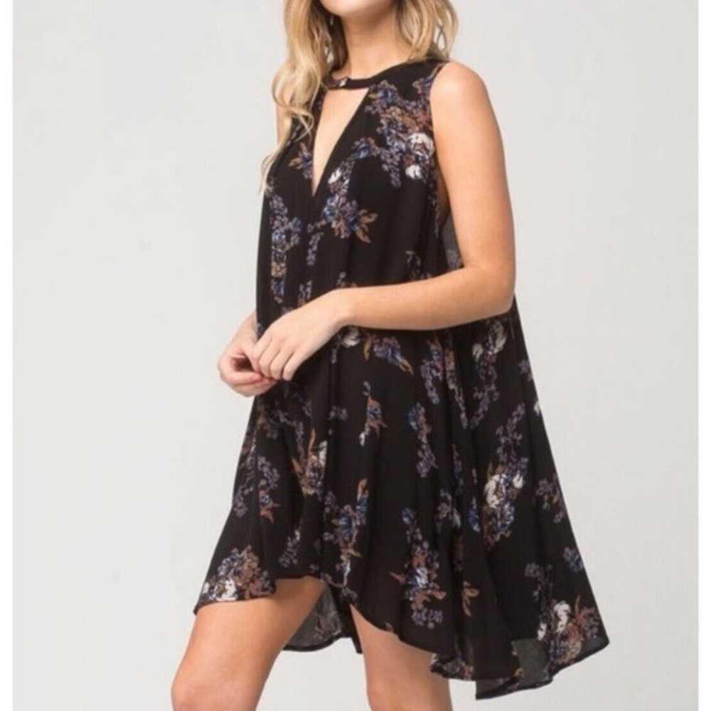 Free People Dress Small Tunic Black Floral Sleeve… - image 2