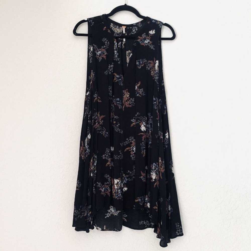 Free People Dress Small Tunic Black Floral Sleeve… - image 3