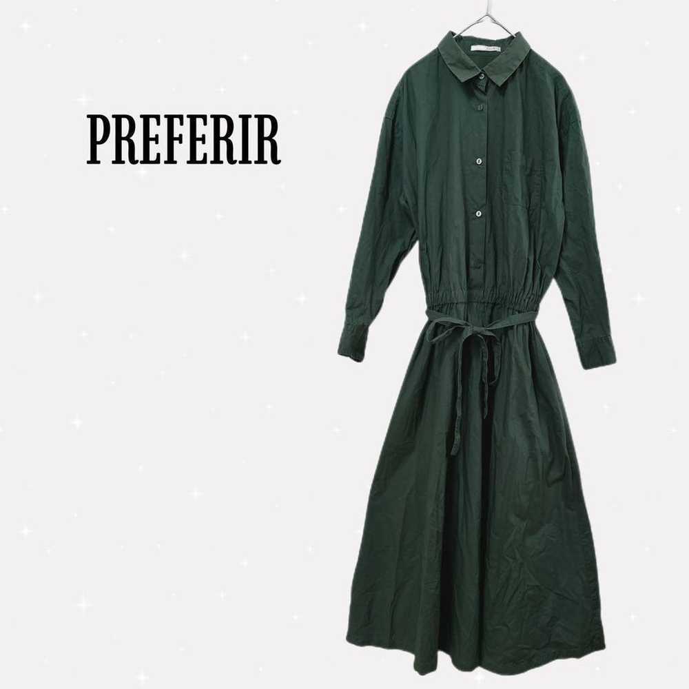 Preferral [40] Long shirt dress Waist ribbon Rubb… - image 1