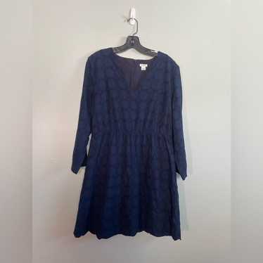 J Crew V Neck Navy Long Sleeve Eyelet Dress - image 1