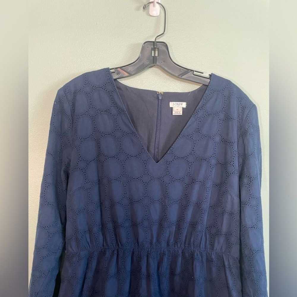 J Crew V Neck Navy Long Sleeve Eyelet Dress - image 2