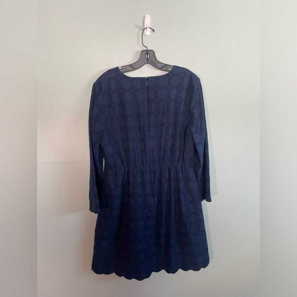 J Crew V Neck Navy Long Sleeve Eyelet Dress - image 7