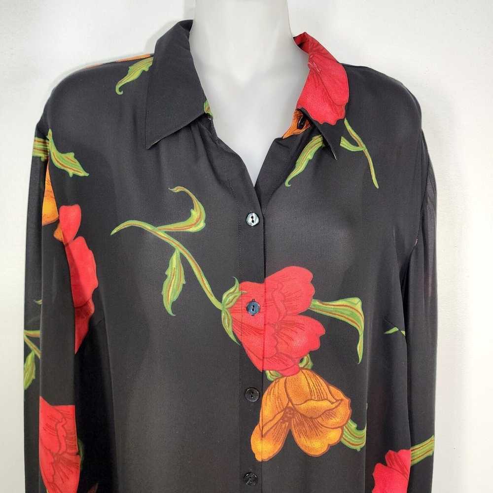 Chicos Design Top Sz 1 Medium 100% Silk Black Red… - image 3