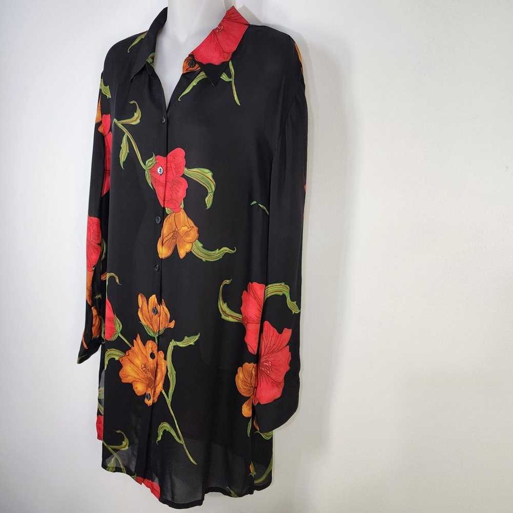 Chicos Design Top Sz 1 Medium 100% Silk Black Red… - image 5