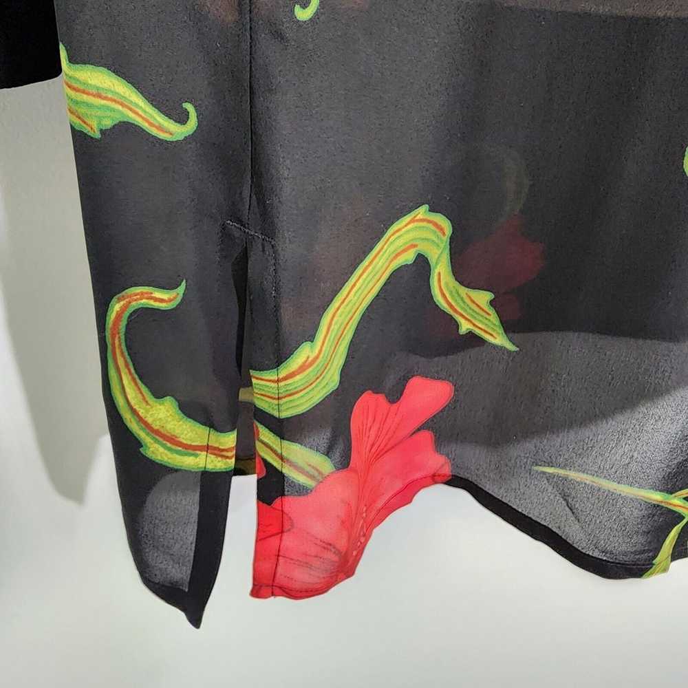 Chicos Design Top Sz 1 Medium 100% Silk Black Red… - image 6