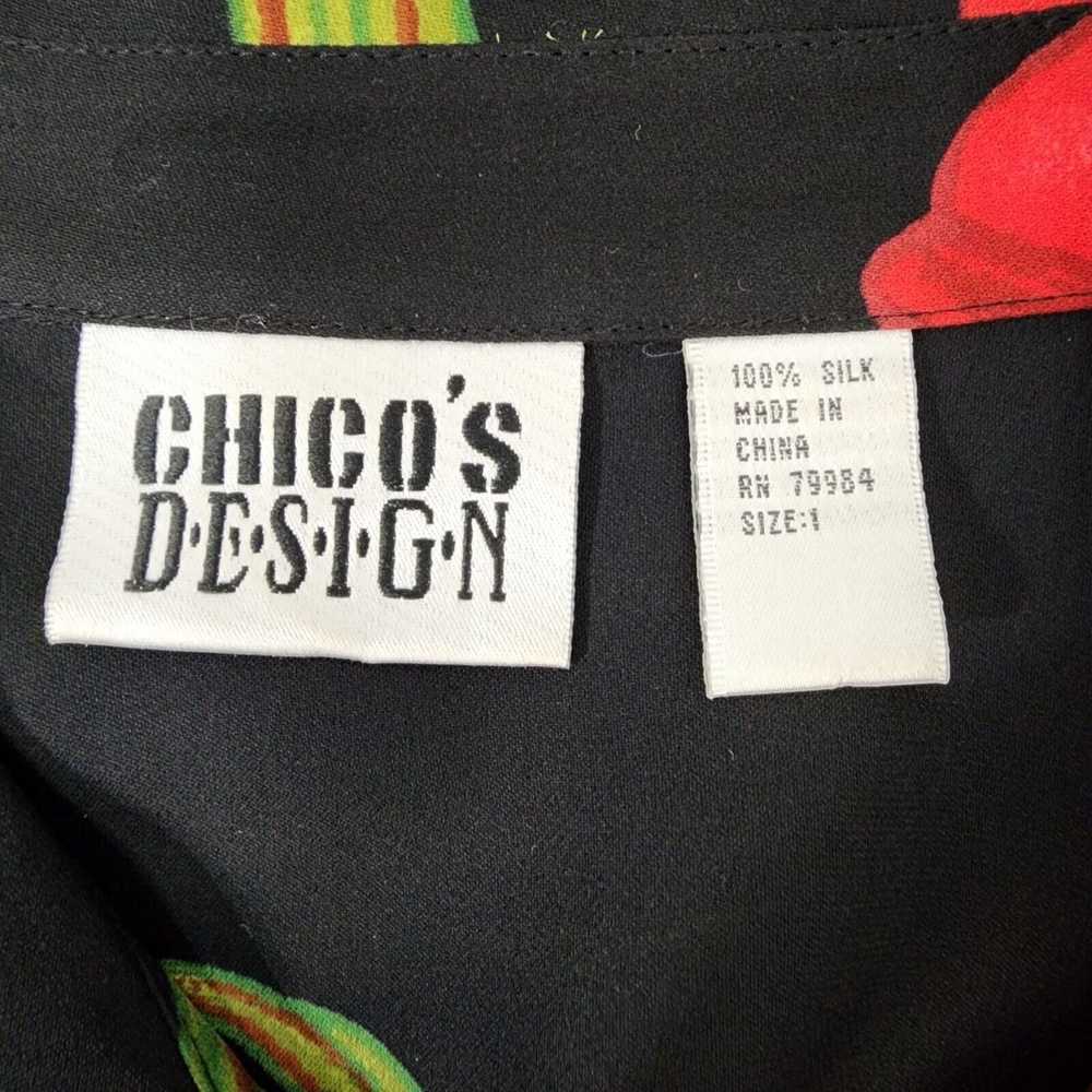 Chicos Design Top Sz 1 Medium 100% Silk Black Red… - image 8