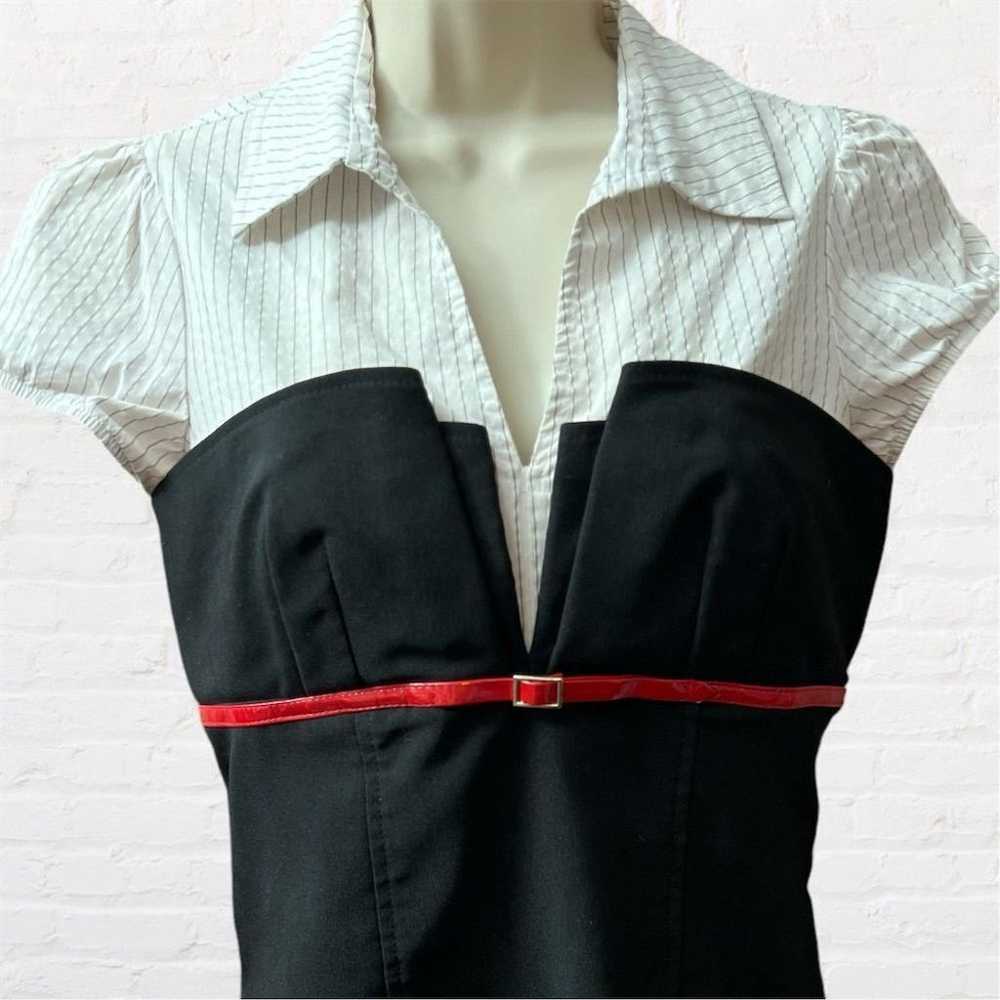 Y2K Black White Red Pinstripe Top Blouse Retro Se… - image 3