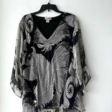 Vintage Signature JMB Blouse Black Silver Sequin … - image 1