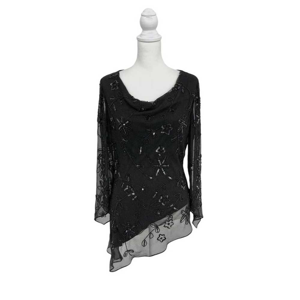 APART Apartment Black Beaded Floral Tunic L - image 2