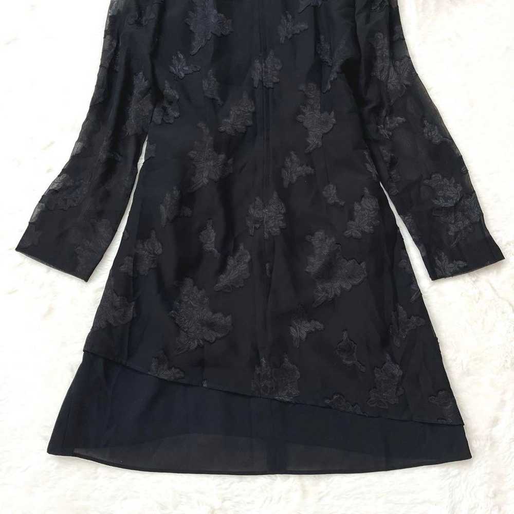 Lace Mini Dress, Sheer Sleeves, Black, Floral Pat… - image 12