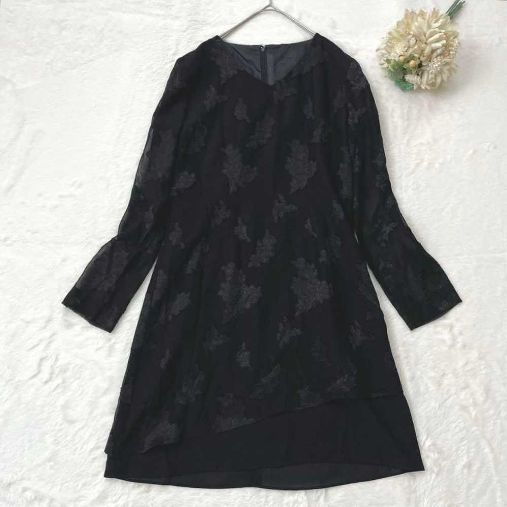 Lace Mini Dress, Sheer Sleeves, Black, Floral Pat… - image 1