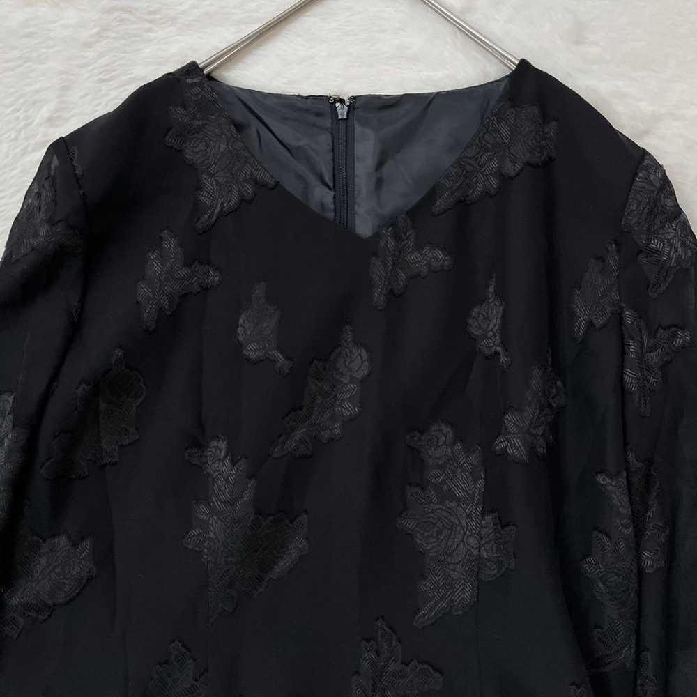 Lace Mini Dress, Sheer Sleeves, Black, Floral Pat… - image 2