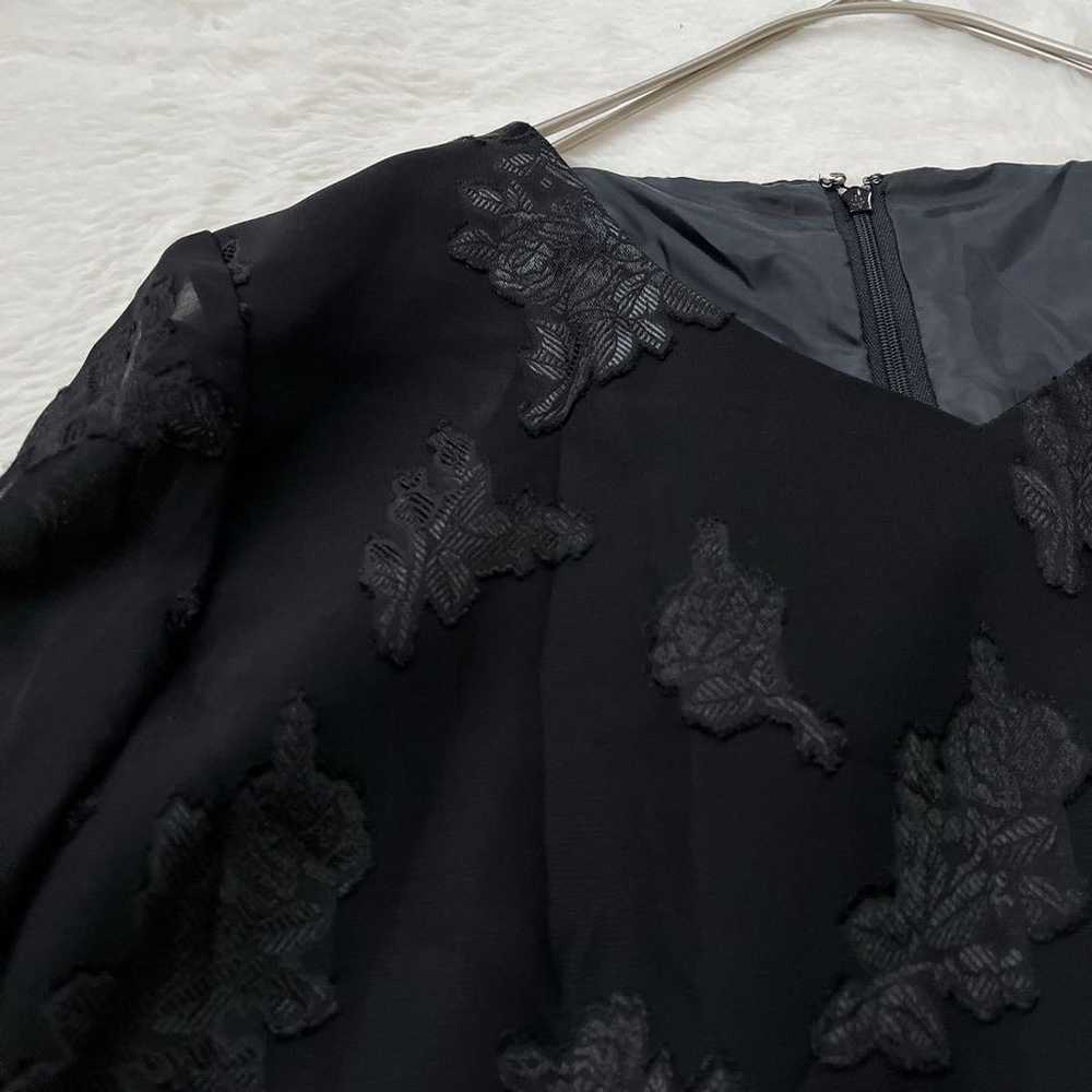 Lace Mini Dress, Sheer Sleeves, Black, Floral Pat… - image 3