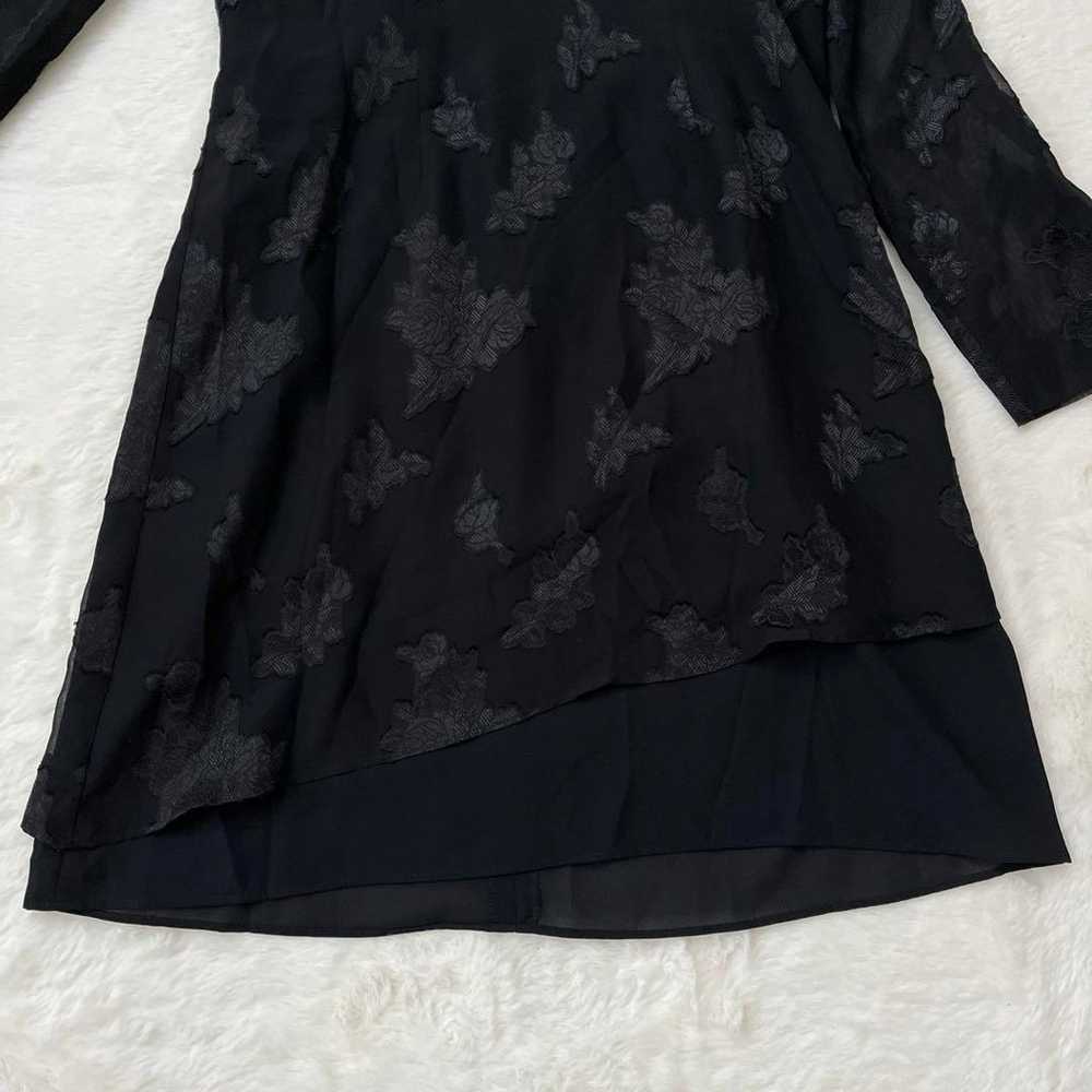 Lace Mini Dress, Sheer Sleeves, Black, Floral Pat… - image 7