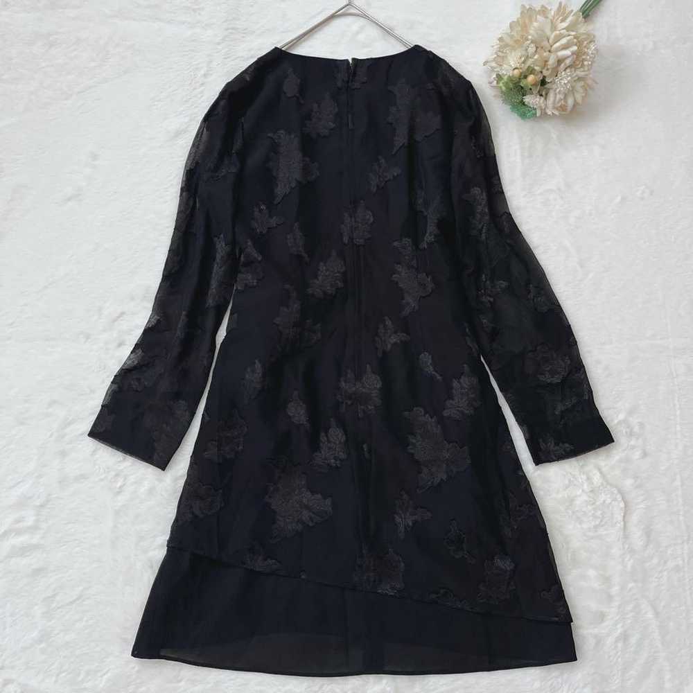 Lace Mini Dress, Sheer Sleeves, Black, Floral Pat… - image 9